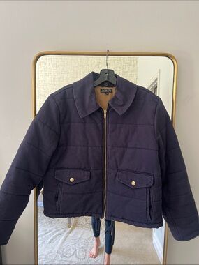 J. Crew Dark Navy Quilted Zip Jacket with Gold-Tone Hardware